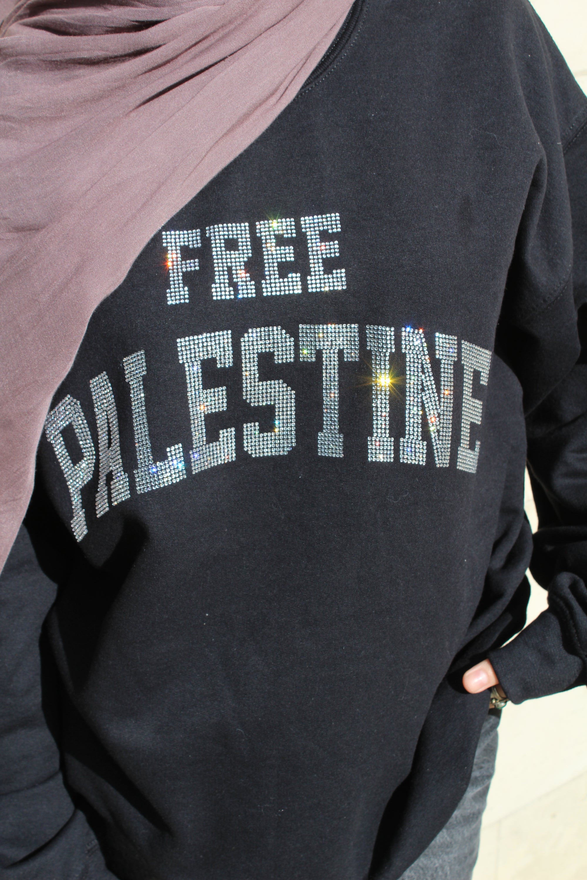 Black Rhinestone Palestine Sweater