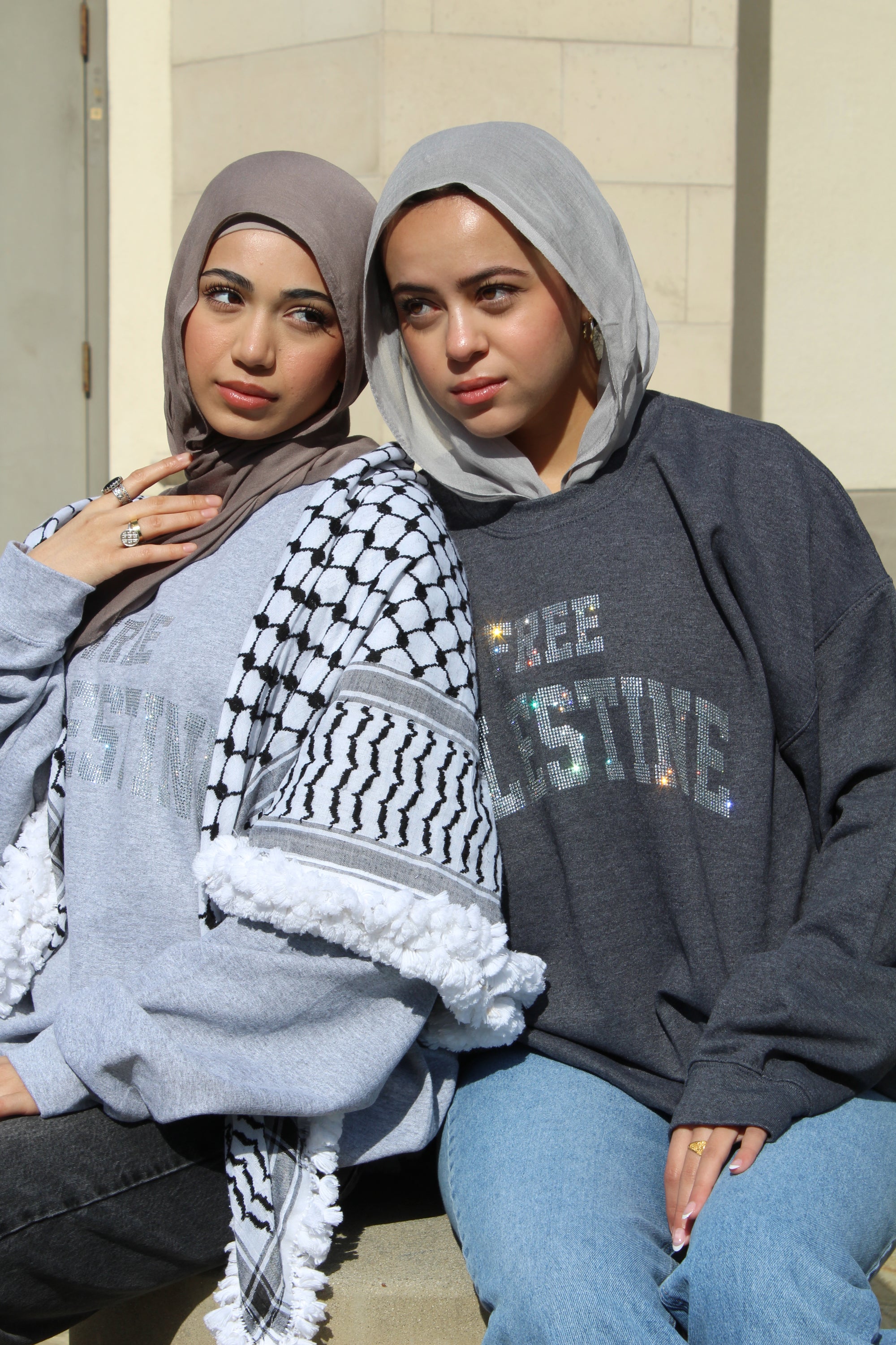 Charcoal Gray Rhinestone Palestine Sweater