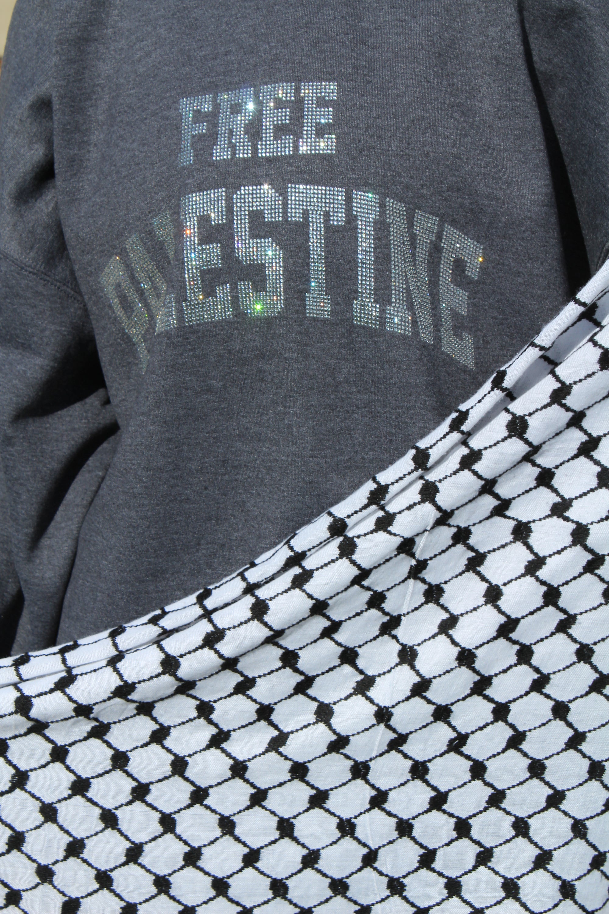 Charcoal Gray Rhinestone Palestine Sweater