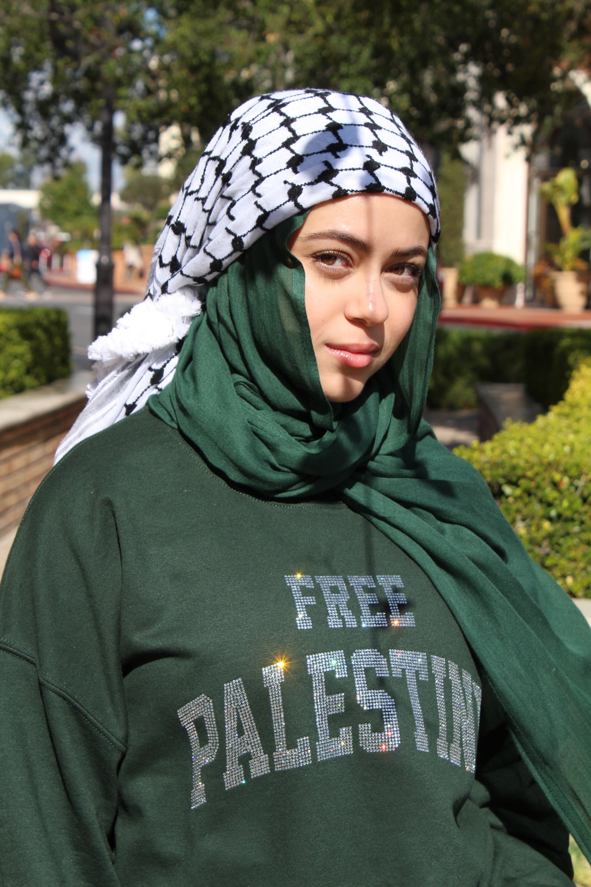 Forest Green Rhinestone Palestine Sweater