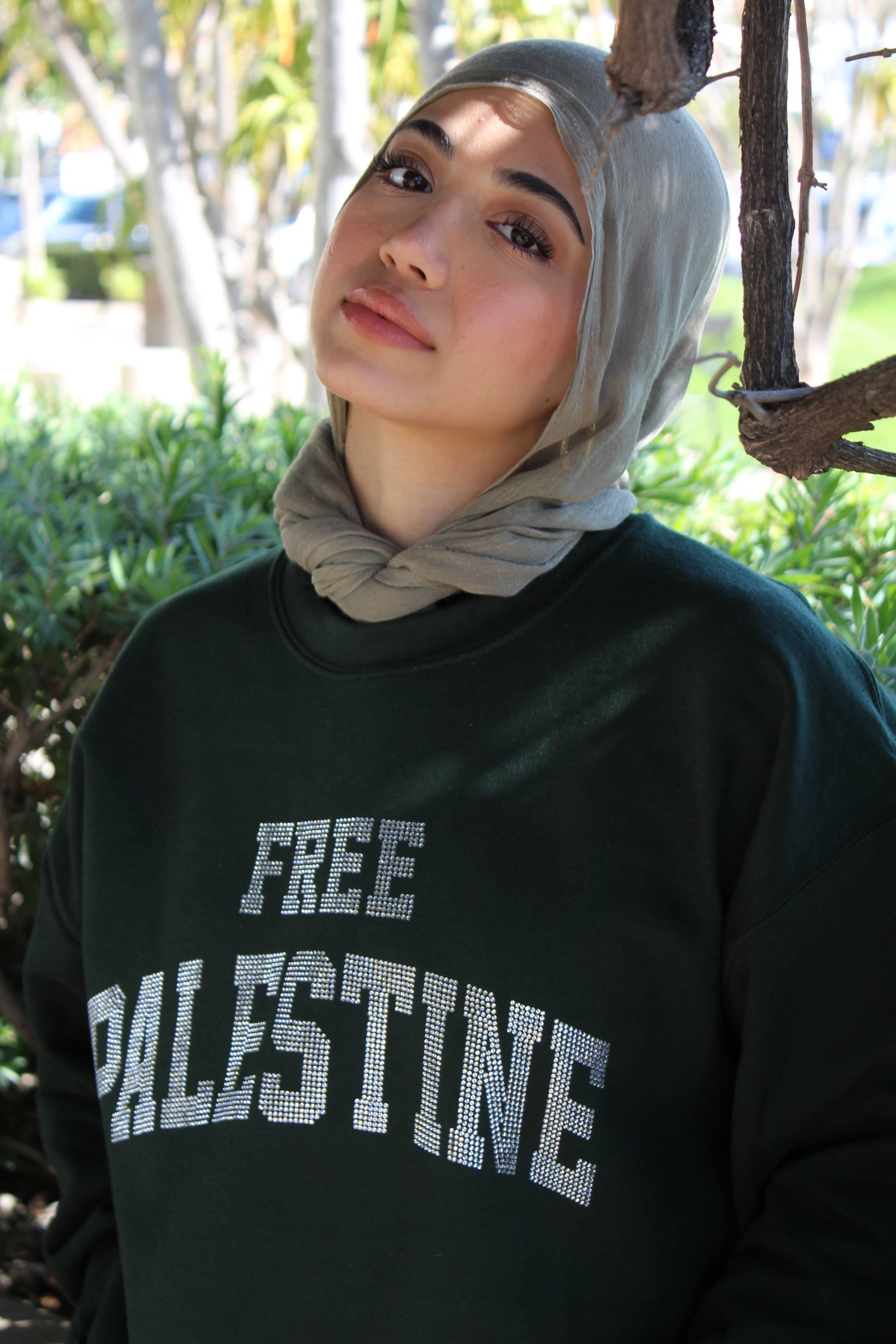 Forest Green Rhinestone Palestine Sweater