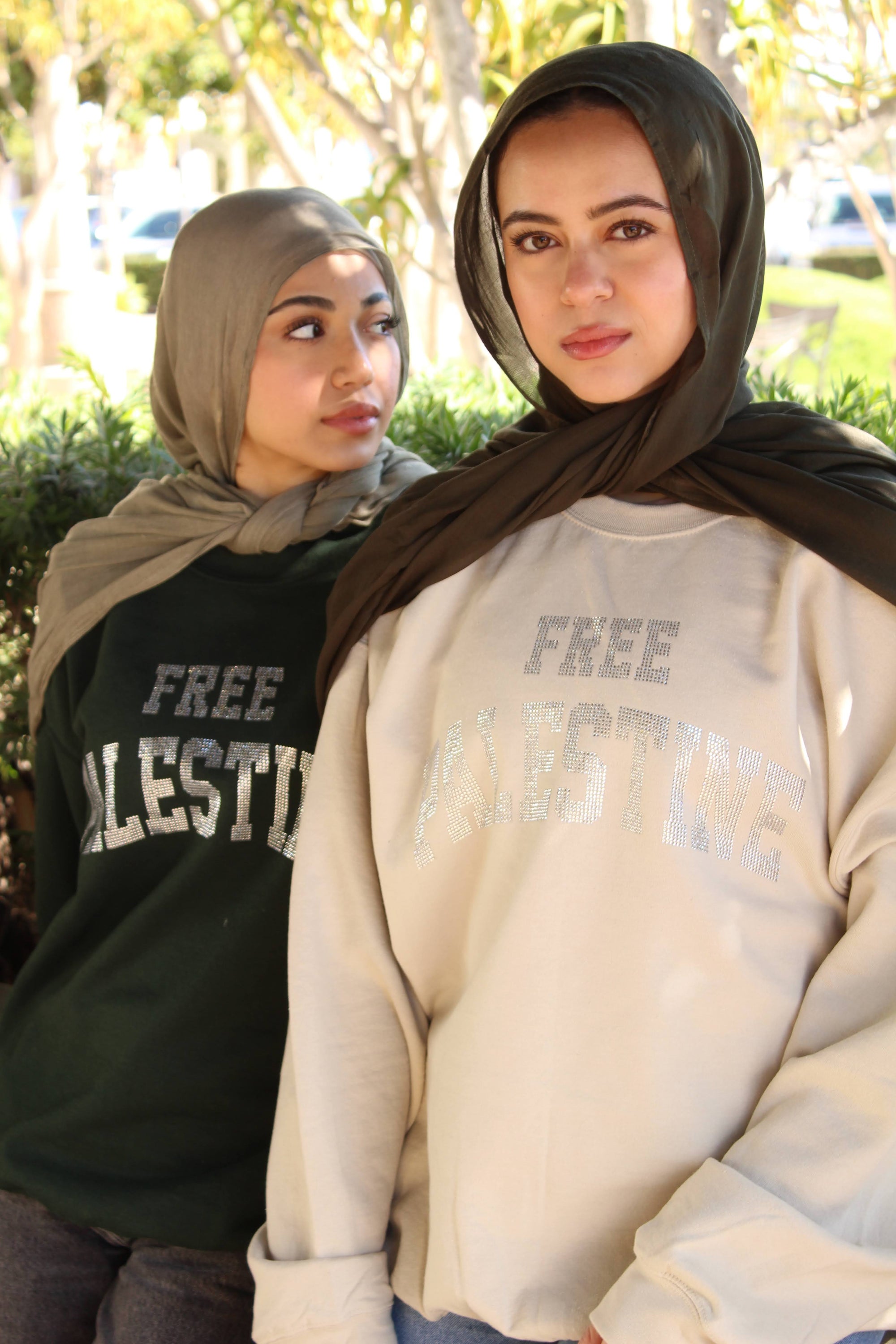Beige Rhinestone Palestine Sweater