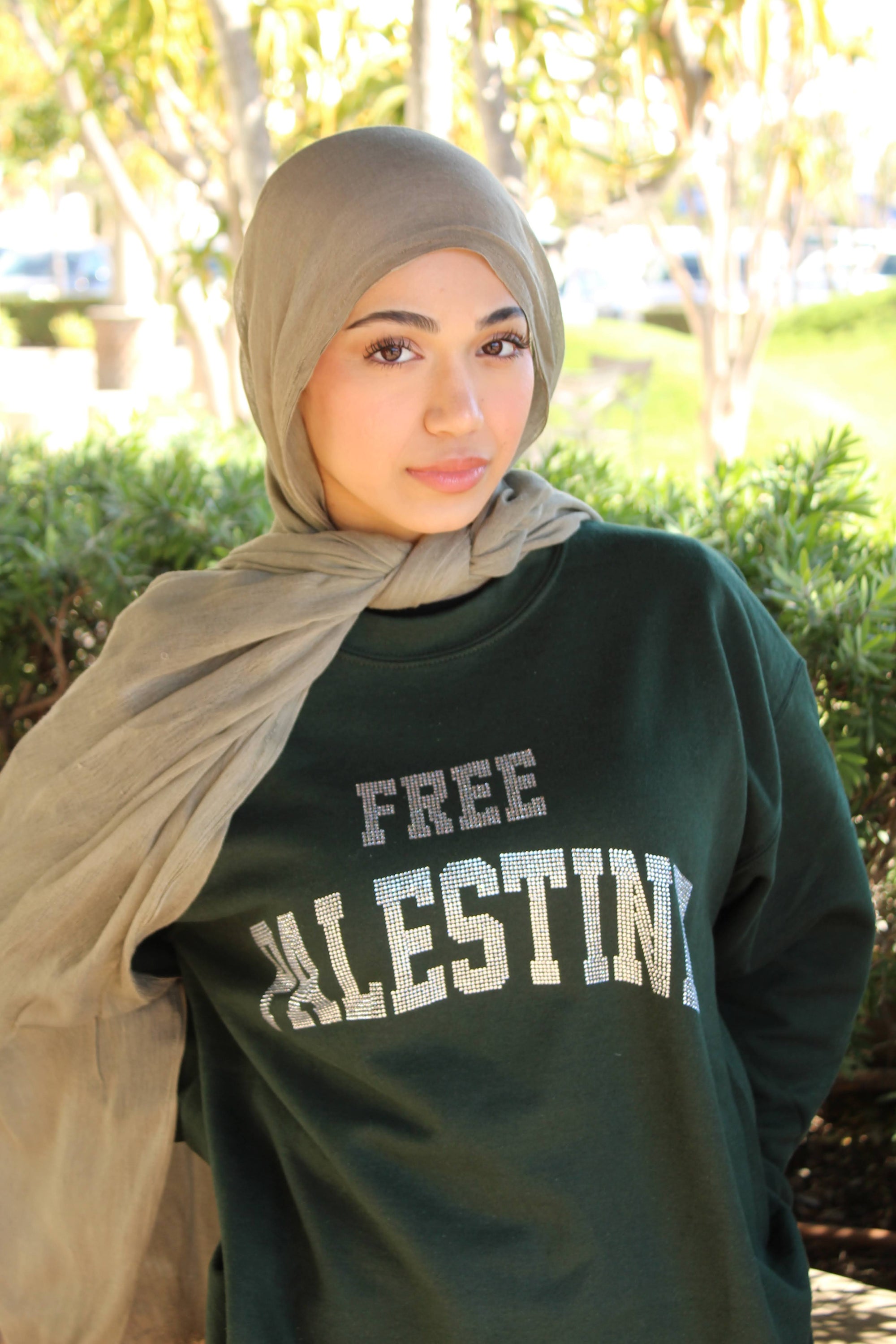 Forest Green Rhinestone Palestine Sweater