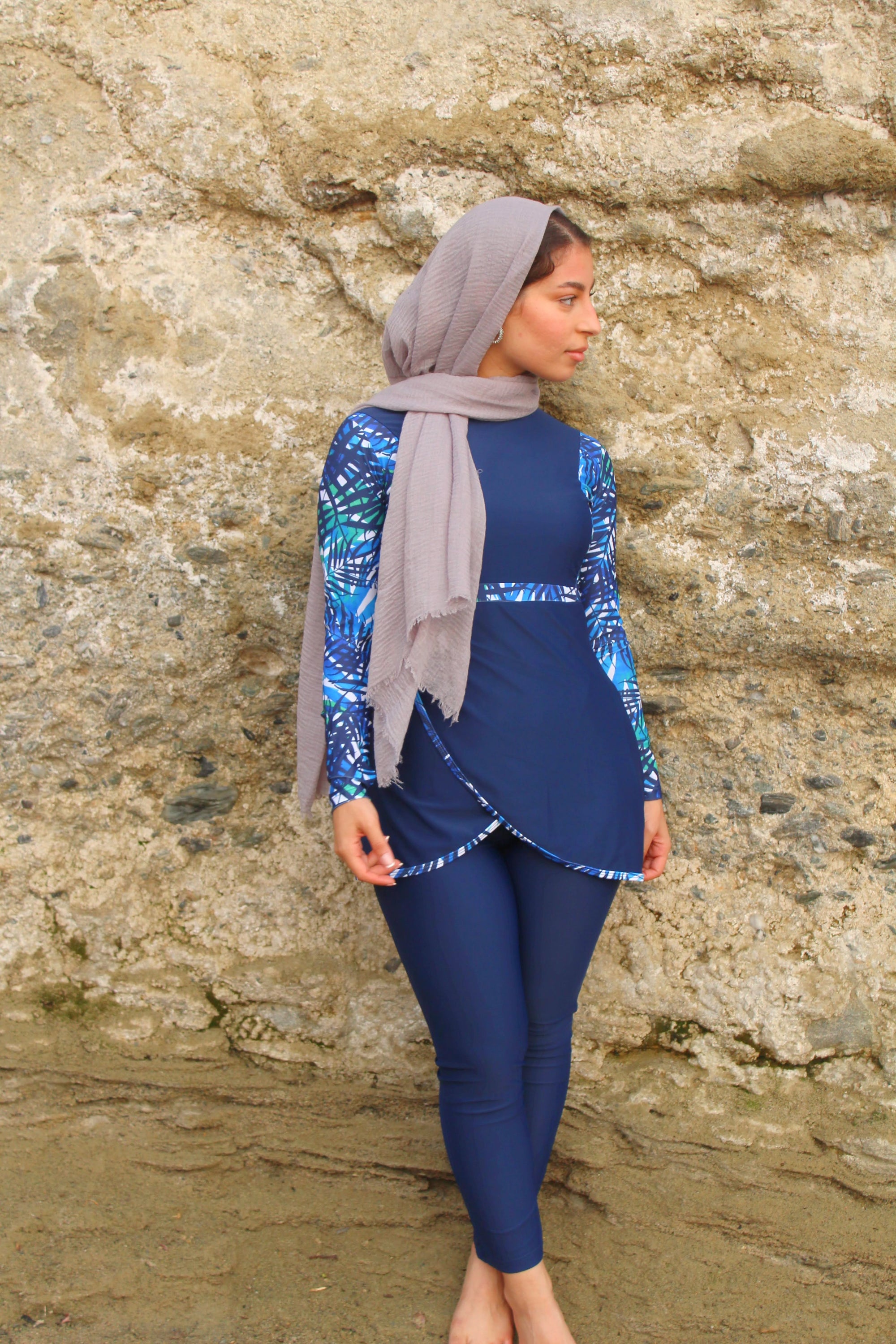 Navy Blue Patterned Swim Set