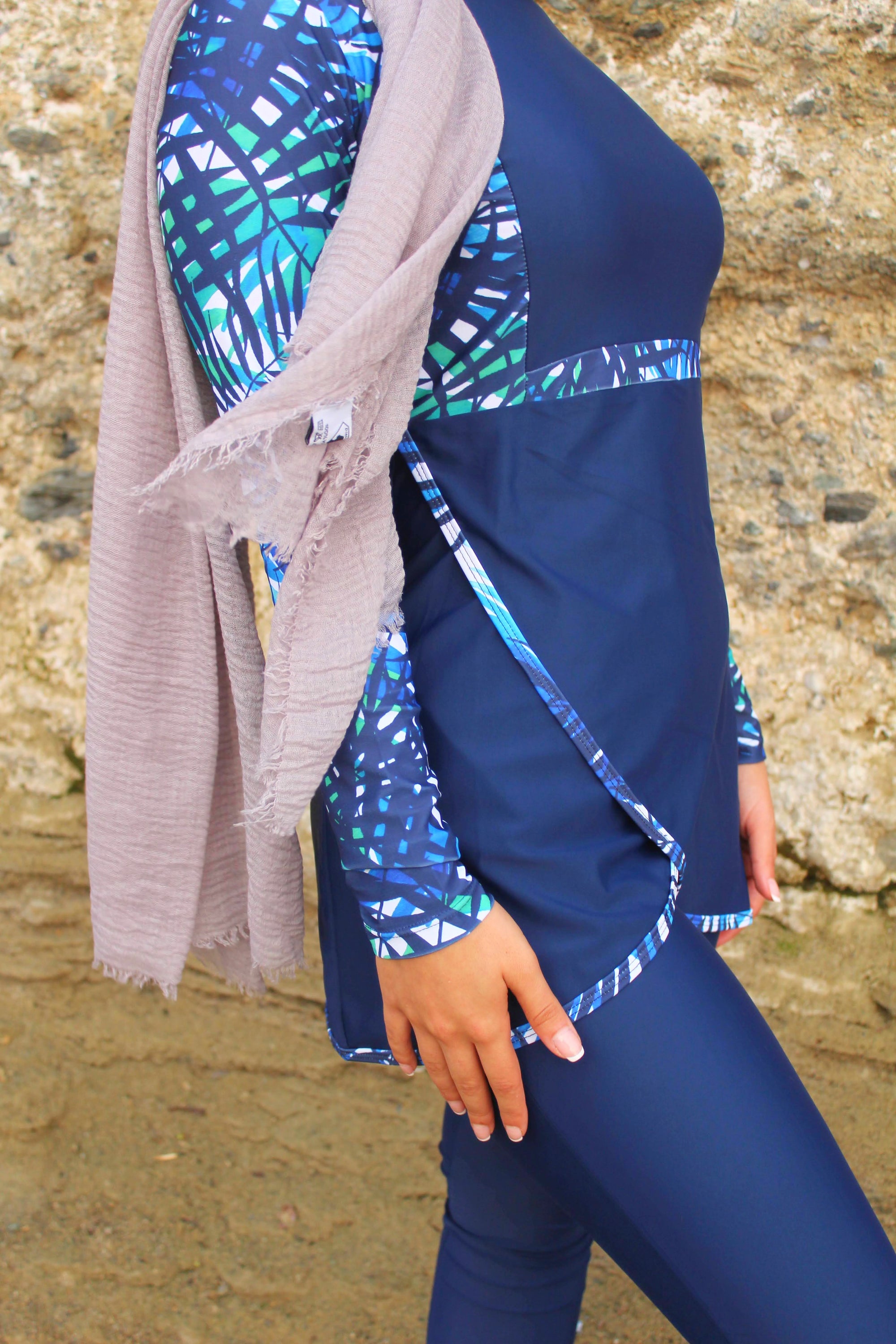 Navy Blue Patterned Swim Set
