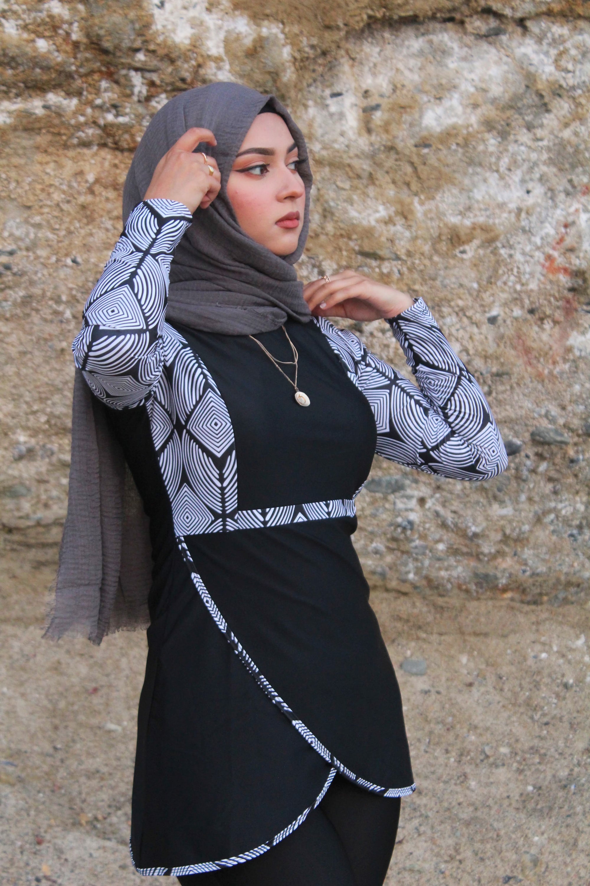 Black Pattern Swim Set