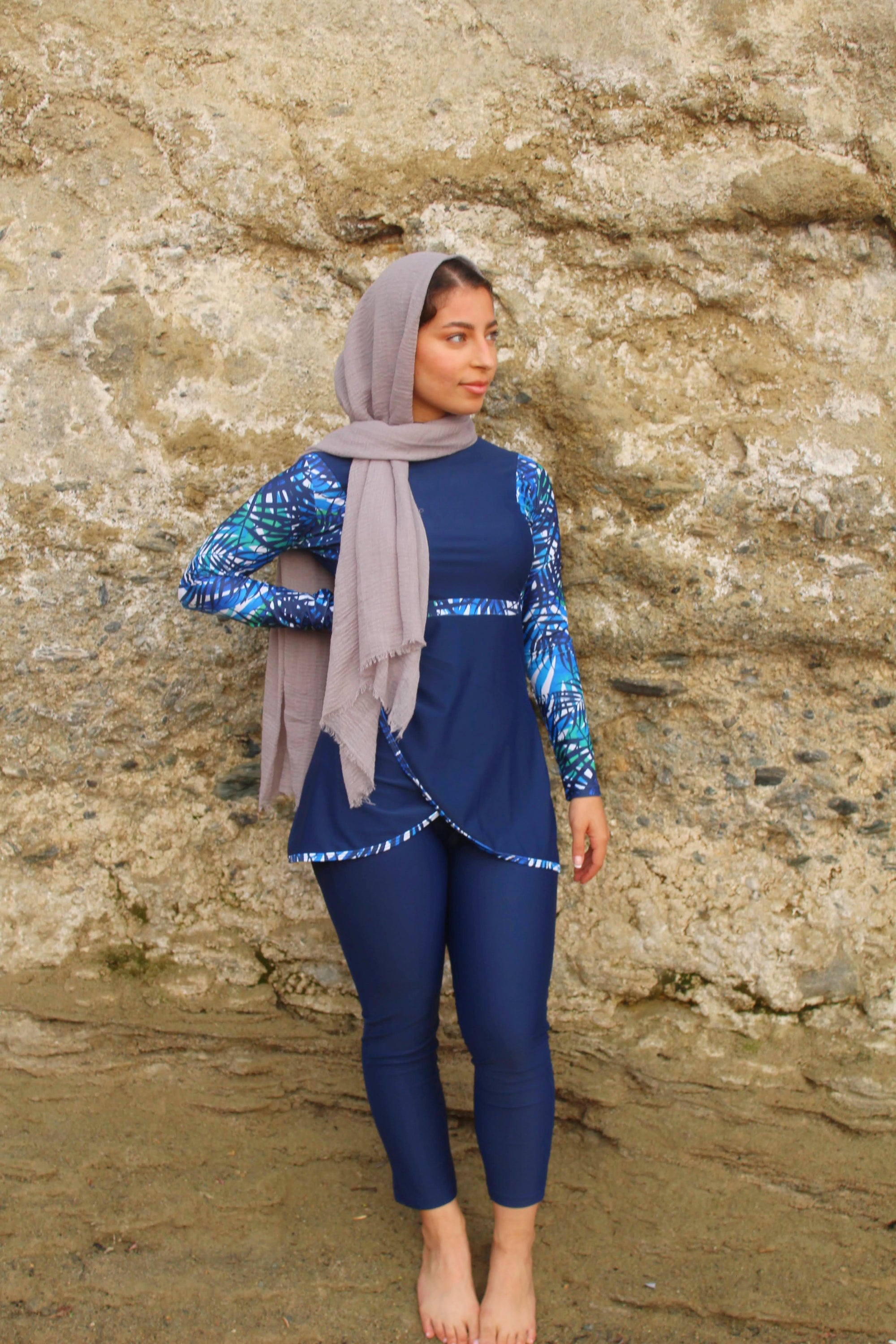 Navy Blue Patterned Swim Set