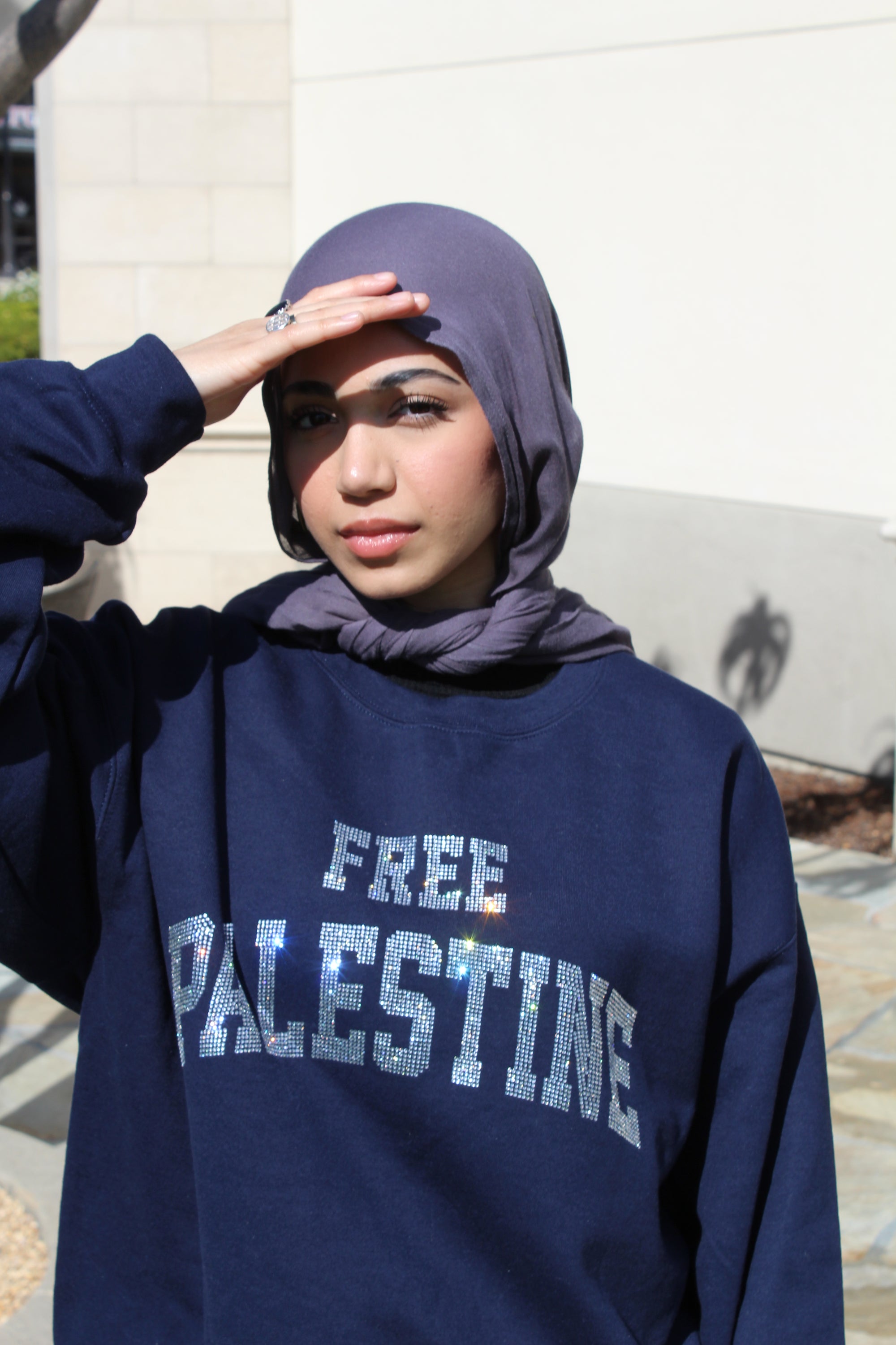 Navy Blue Rhinestone Palestine Sweater