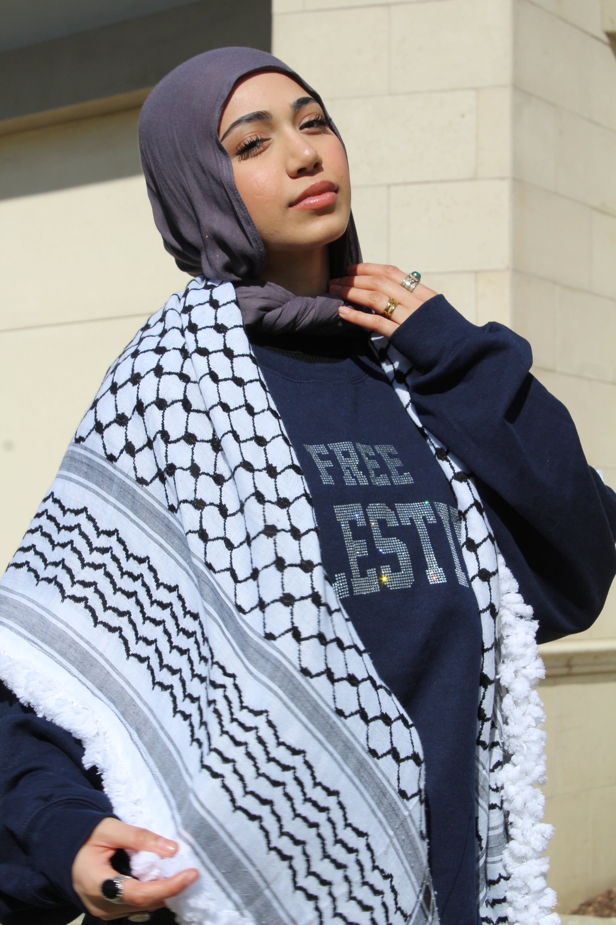 Navy Blue Rhinestone Palestine Sweater