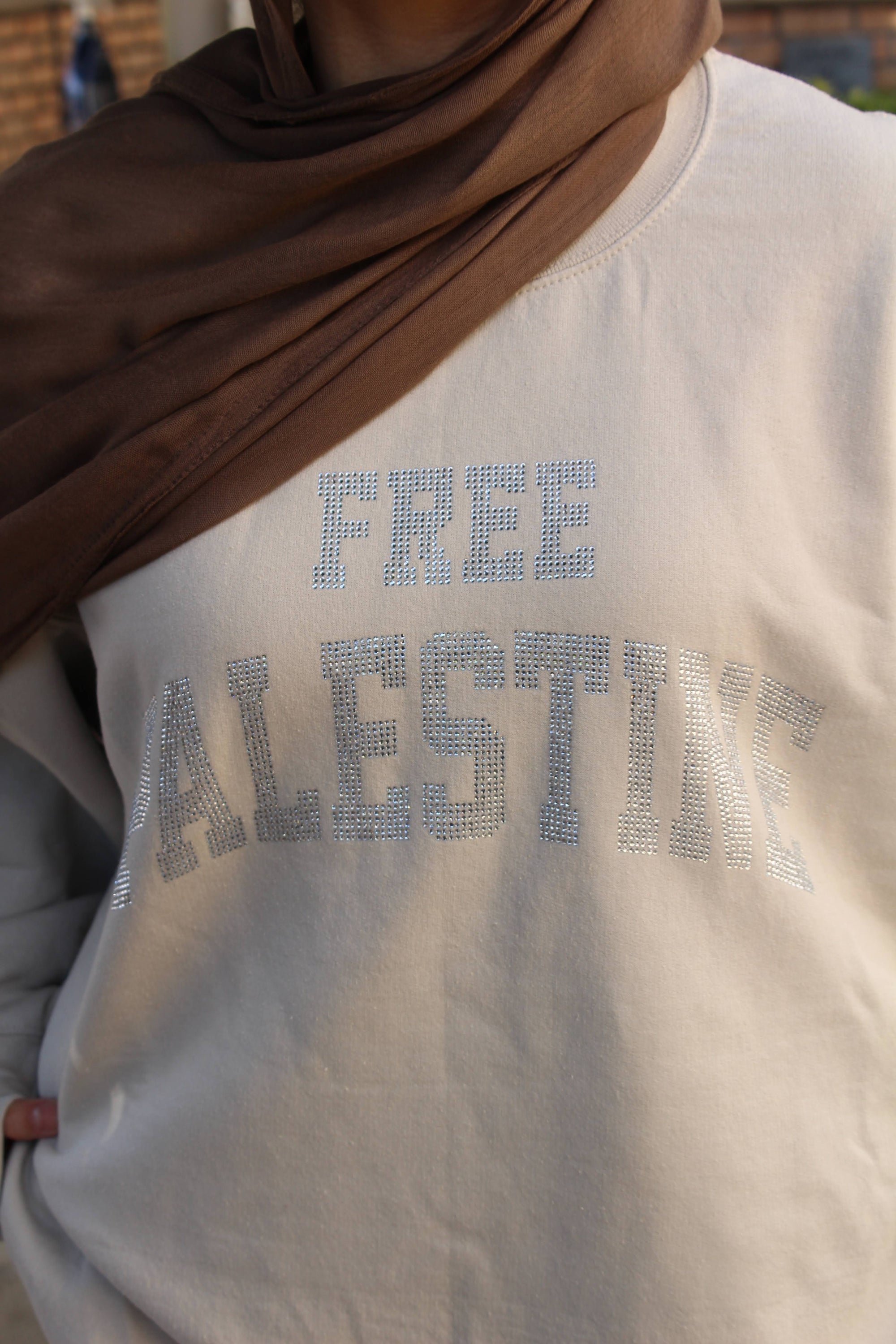 Beige Rhinestone Palestine Sweater