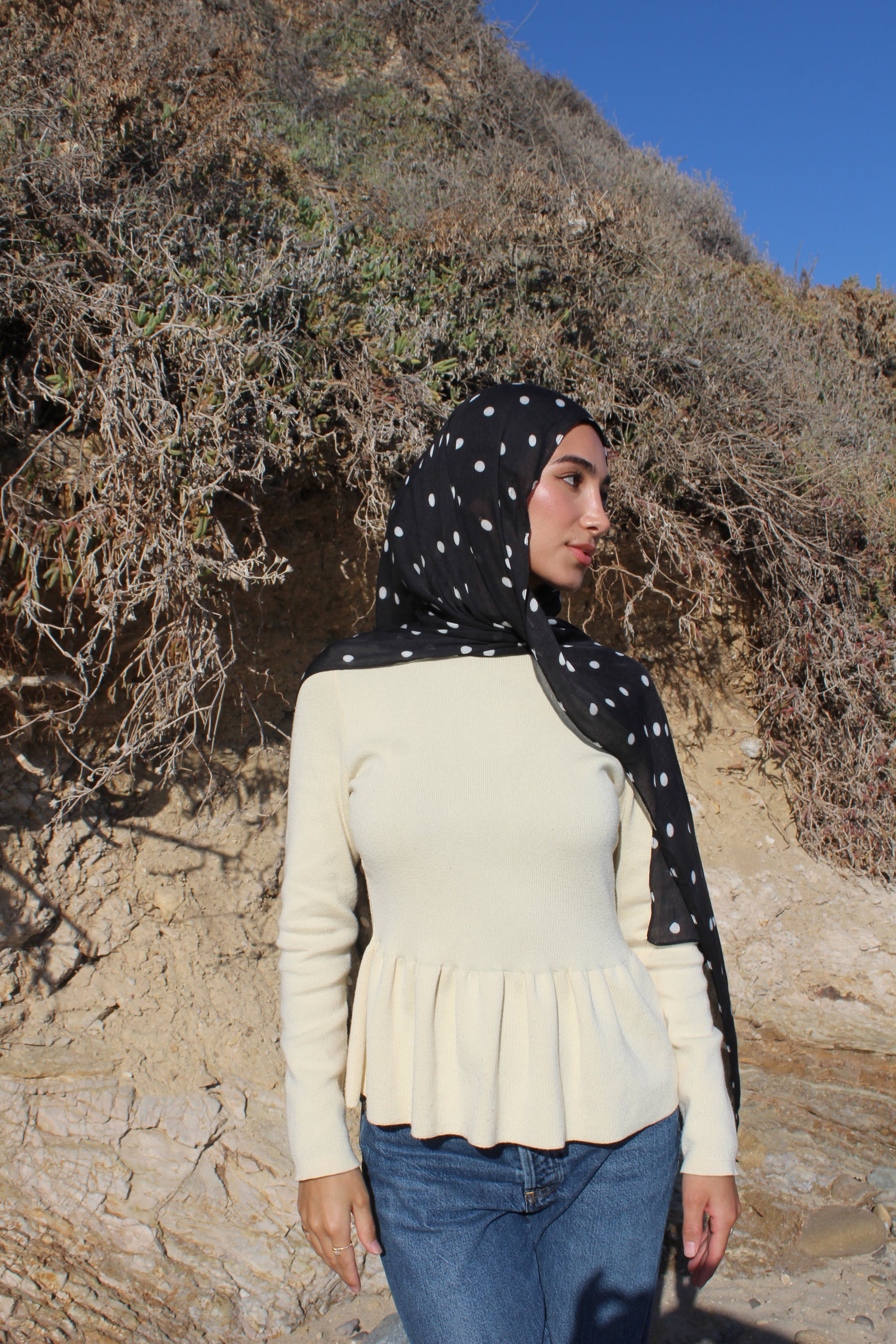 Jolie Black Polka Dot Scarf