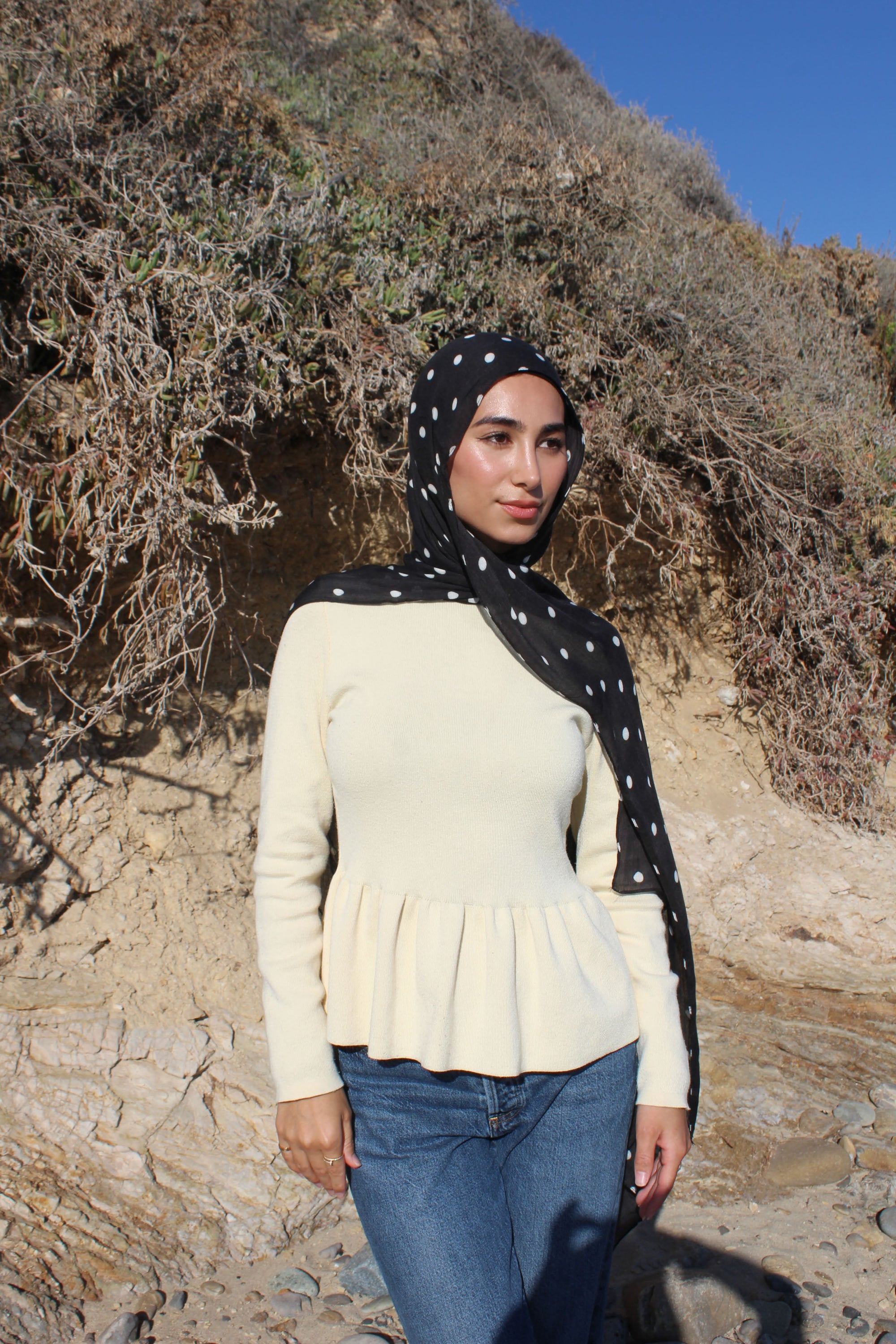 Jolie Black Polka Dot Scarf