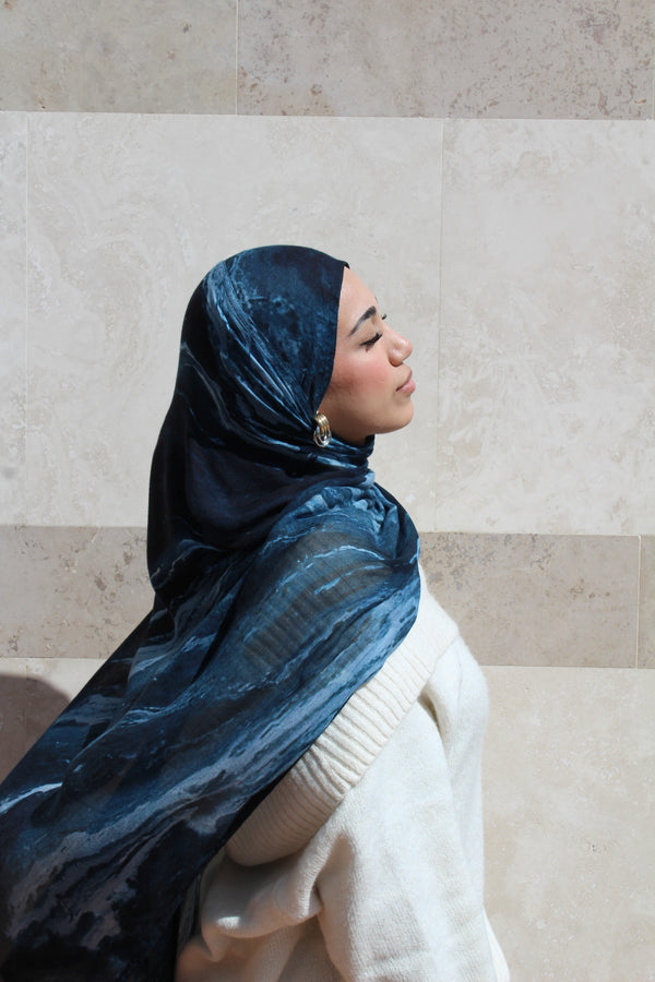 Midnight Blue Marble Scarf - Diamanté Scarves