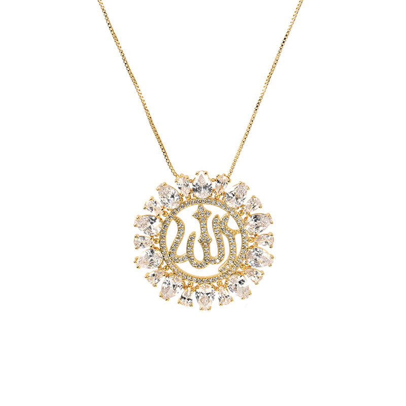 Gold Crystal Allah Necklace